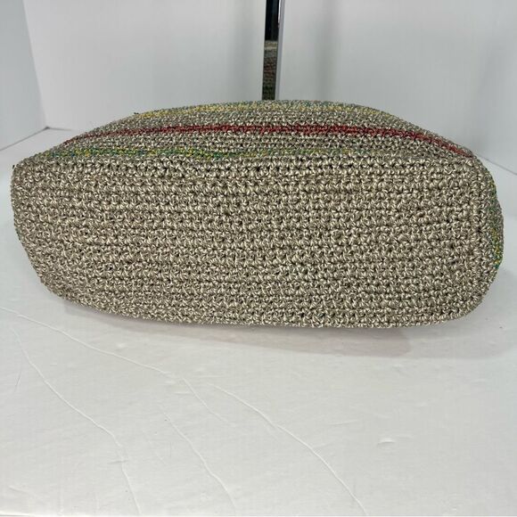 THE SAK Voyager Crochet Gray Stripped Belle Shoulder Tote Bohemian Medium Bag - Picture 6 of 12